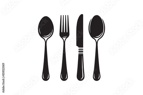 Spoon, fork and knife silhouette Icon vector Illustration artwork