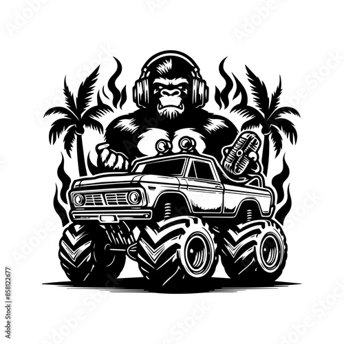 car monster and gorilla logo. angry gorilla logo design. design for T-shirt brand photo