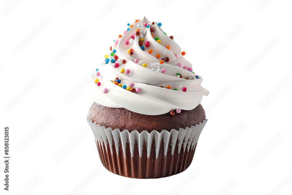 Delicious chocolate cupcake with creamy white frosting and colorful sprinkles, perfect for celebrations and sweet tooth cravings. Delicious chocolate cupcake with creamy white frosting and colorful sprinkles, perfect for celebrations and sweet tooth cravings.