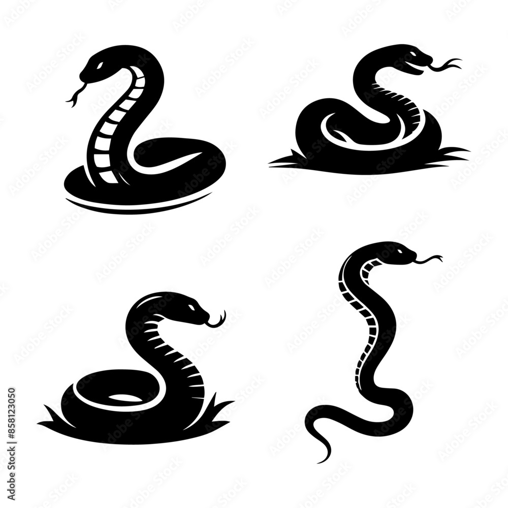 Naklejka premium snake silhouette set black and white, Minimalist snake standing outline vector,
