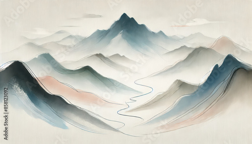 Wallpaper Mural minimal watercolor mountain peak scenes Torontodigital.ca