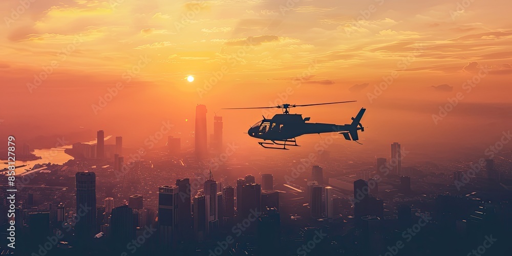 Aerial View of Helicopter Flying at Dusk Aerial View of Helicopter Flying at Dusk