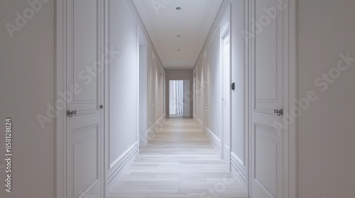 Apartment corridor with white walls and doors © AkuAku