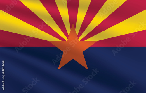  Arizona State Flag illustration. Arizona Flag. Waving Arizona State Flag. 
