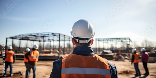 Supervising Engineer at a Steel Building Construction Site. Concept Steel Structures, Construction Management, Site Safety, Structural Engineering, Project Supervision