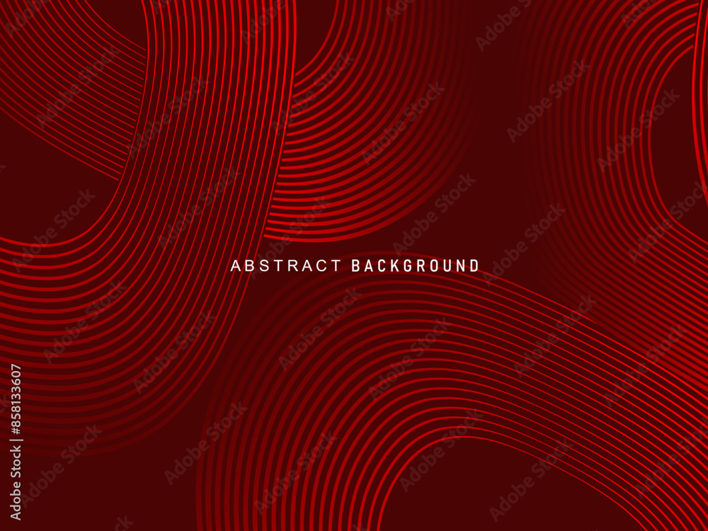 Abstract red glowing geometric lines on dark red background. Modern shiny red circle lines pattern. Futuristic technology concept, perfect for covers, posters, banners, brochures, websites, etc.