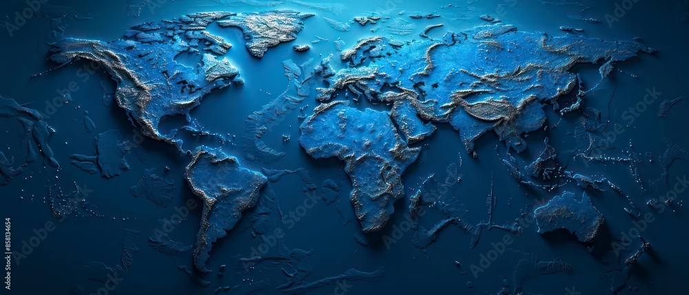 The blue world map features a minimalistic tech background, emphasizing global connections and digital integration with a sleek, straightforward layout. The blue world map features a minimalistic tech background, emphasizing global connections and digital integration with a sleek, straightforward layout.
