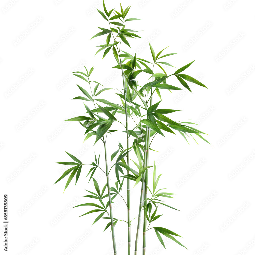 Obraz premium Isolated green bamboo with leaves on a transparent background with clipping path and complete depth of field