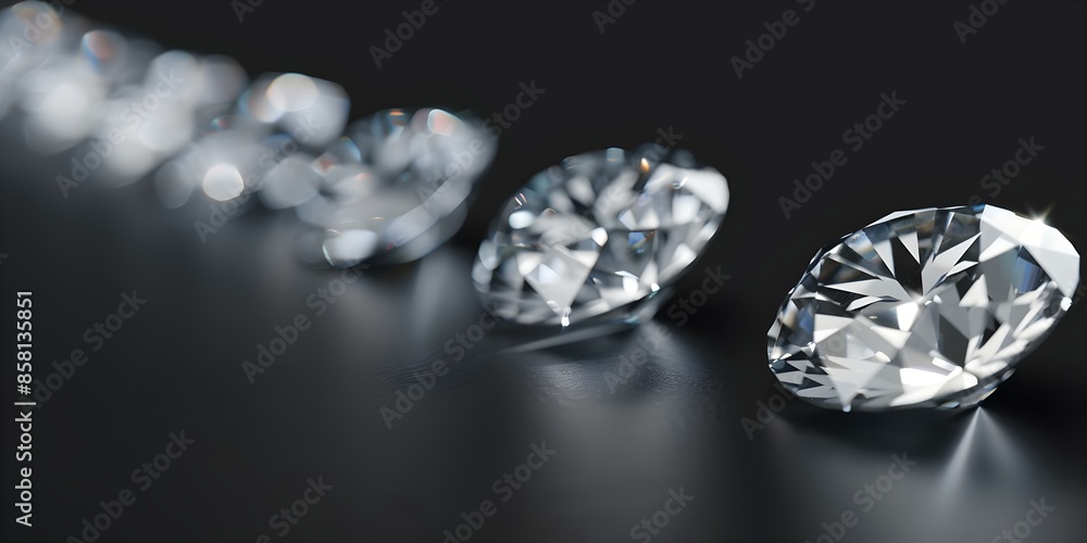 Elegant Design Diamonds in Graduated Sizes on Black Background. Concept Diamonds, Elegant Design, Graduated Sizes, Black Background Elegant Design Diamonds in Graduated Sizes on Black Background. Concept Diamonds, Elegant Design, Graduated Sizes, Black Background