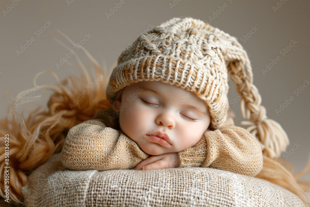 a baby sleeping in a knit hat a baby sleeping in a knit hat