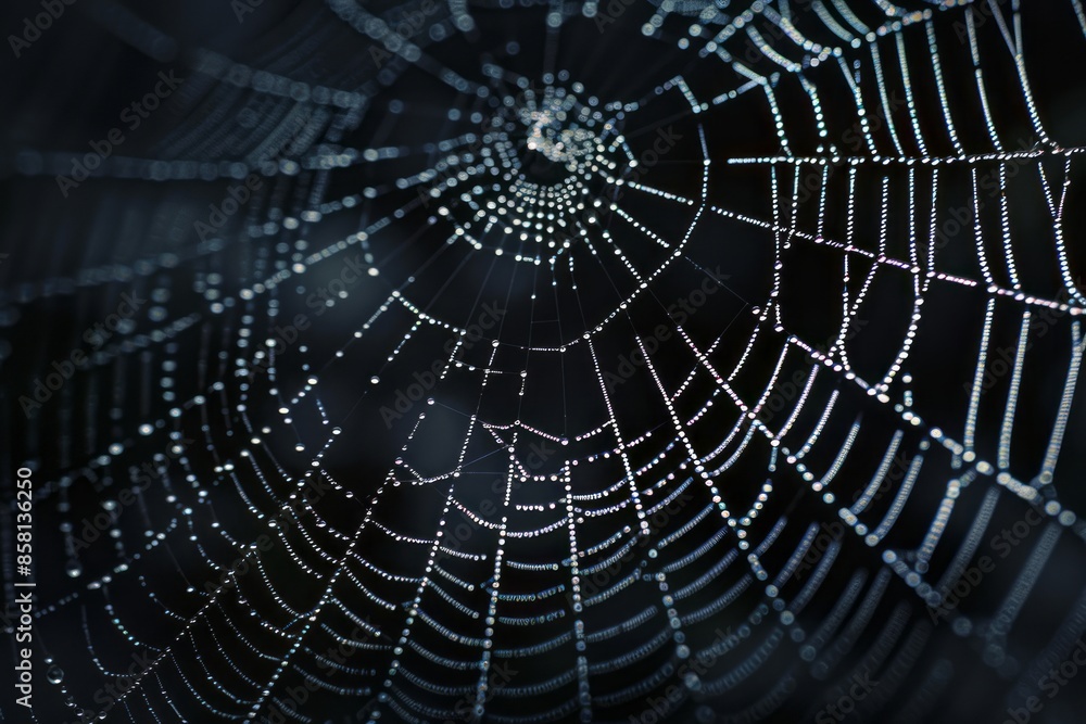 Naklejka premium Capture the intricate symmetry of a spider's web, each strand a masterpiece of natural architecture woven with meticulous precision.