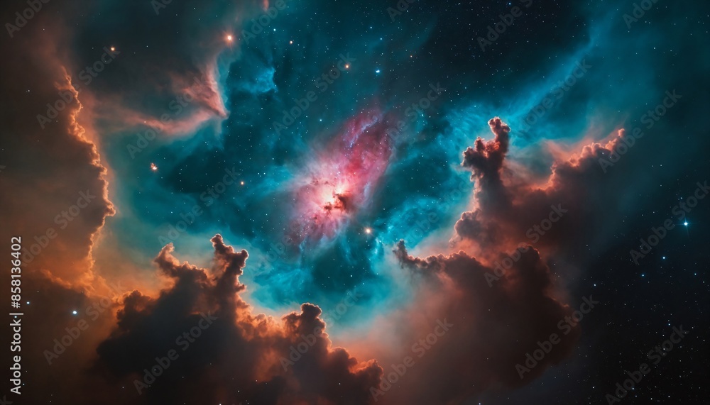 Obraz premium The Cone Nebula is a dark cloud in conjunction with an H-II region, also embedded in NGC 2264, making the Cone Nebula a part of the nebula surrounding the Christmas tree cluster.