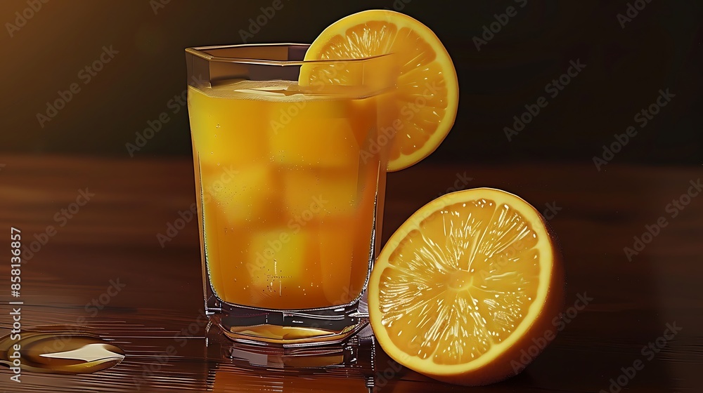 Cold orange juice with slice lemon Cold orange juice with slice lemon