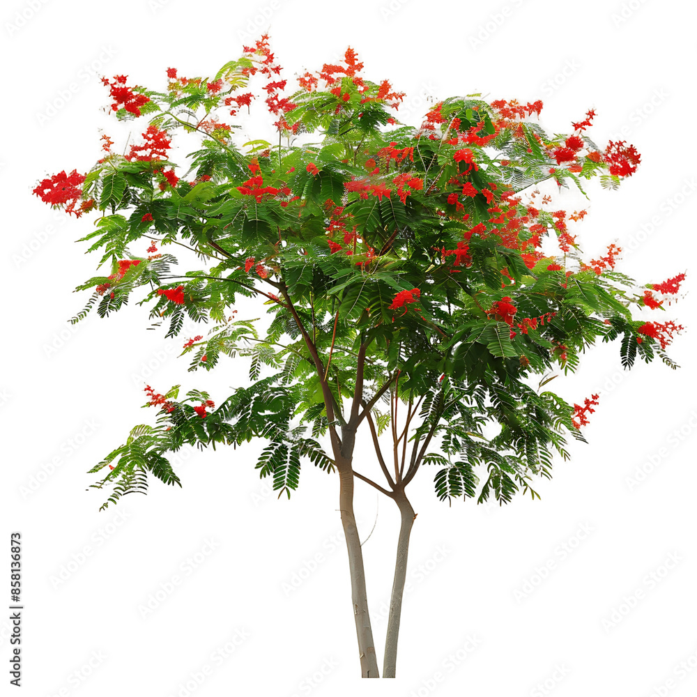 Caesalpinia Pulcherrima on Transparent Background Cutout Caesalpinia Pulcherrima on Transparent Background Cutout