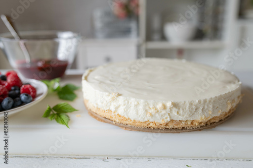 Fresh no bake cheesecake ready to get decorated