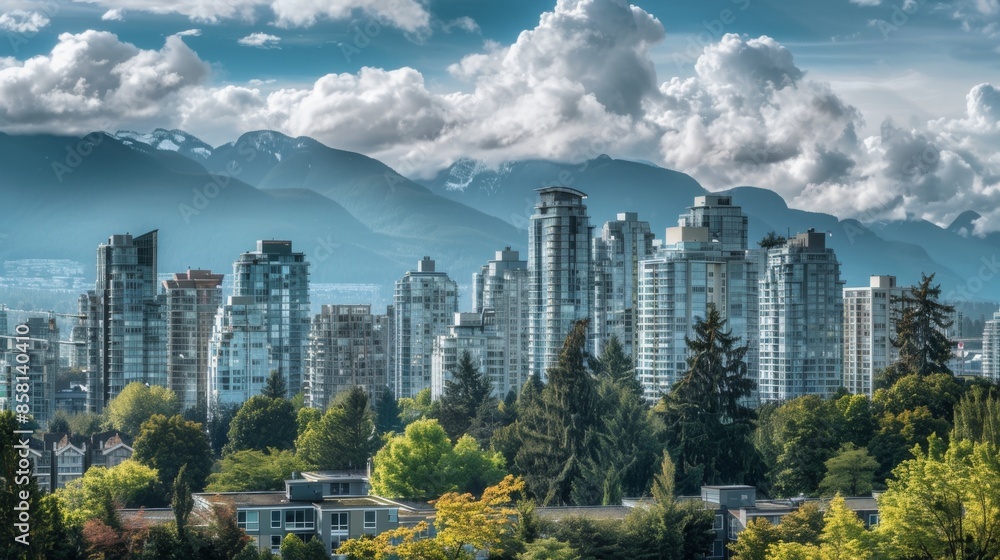 Fototapeta premium A city with a mountain range in the background