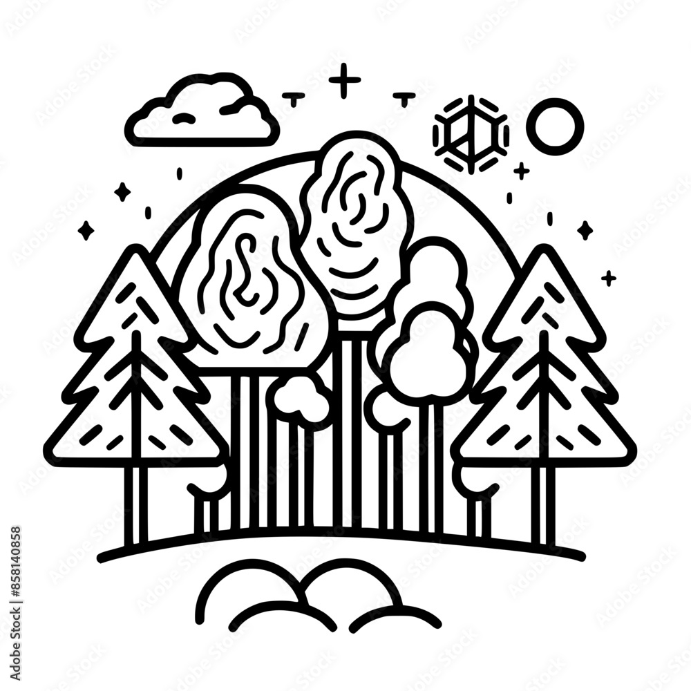 Fototapeta premium Tree Icon, Forest Icon, Christmas Tree icon, Tree SVG, Tree Illustration, Tree Vector, Forest Icon, Nature Icon, Landscape icons, Farm Icon, Land icon, Mountain Icon, forest svg, camping svg, nature s