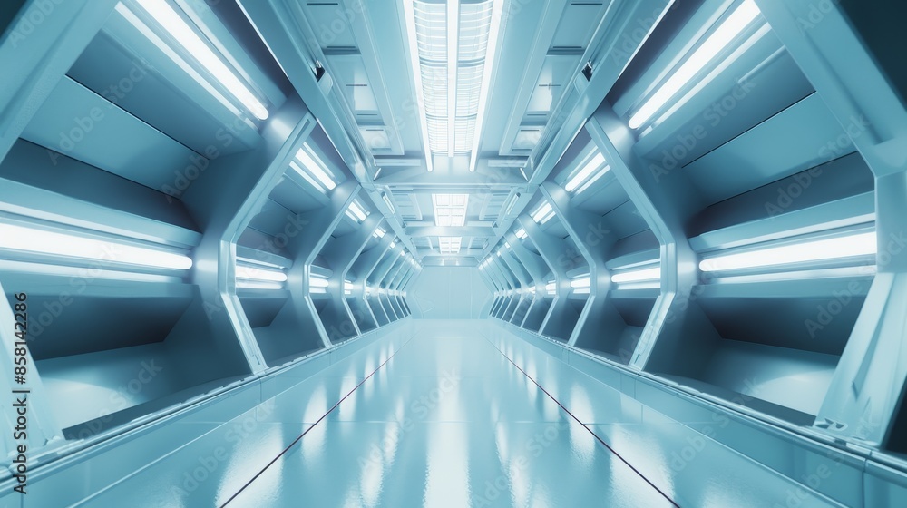 Empty Futuristic Illuminated Corridor with Neon Lights and Sleek Modern Design, 3D Generated Concept for Advanced Technology and Sci-Fi Environments Empty Futuristic Illuminated Corridor with Neon Lights and Sleek Modern Design, 3D Generated Concept for Advanced Technology and Sci-Fi Environments