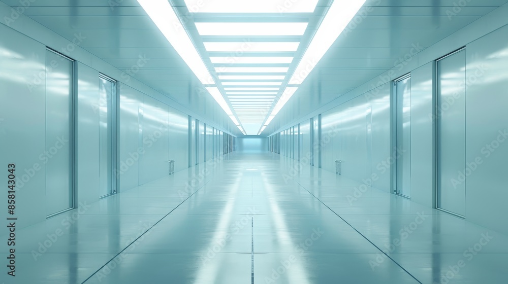Empty Futuristic Illuminated Corridor with Neon Lights and Sleek Modern Design, 3D Generated Concept for Advanced Technology and Sci-Fi Environments Empty Futuristic Illuminated Corridor with Neon Lights and Sleek Modern Design, 3D Generated Concept for Advanced Technology and Sci-Fi Environments