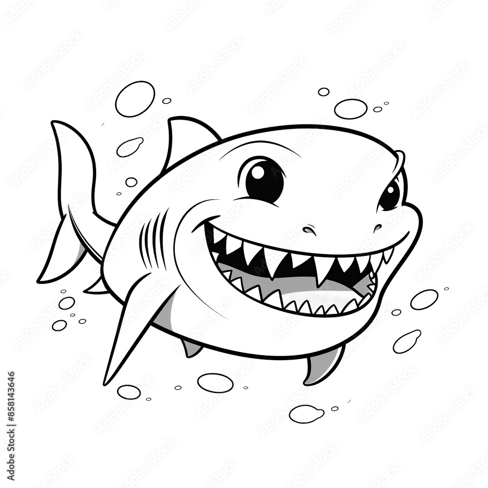 white cute shark with black outline and colorful stripes smiling in the style of simple vector line art white cute shark with black outline and colorful stripes smiling in the style of simple vector line art