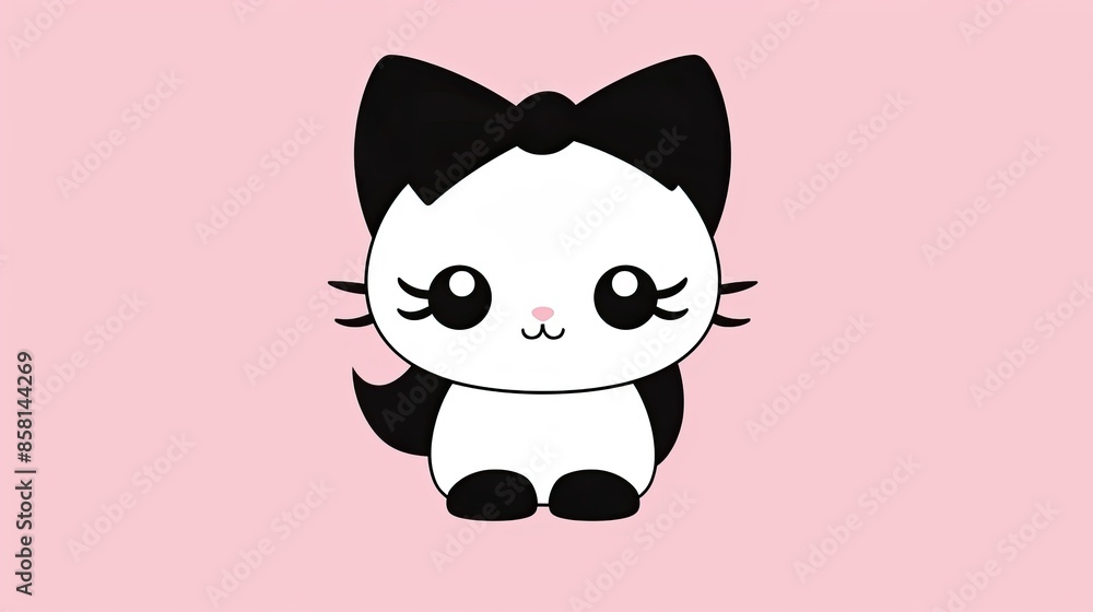 Fototapeta premium black and white cute cat with bow
