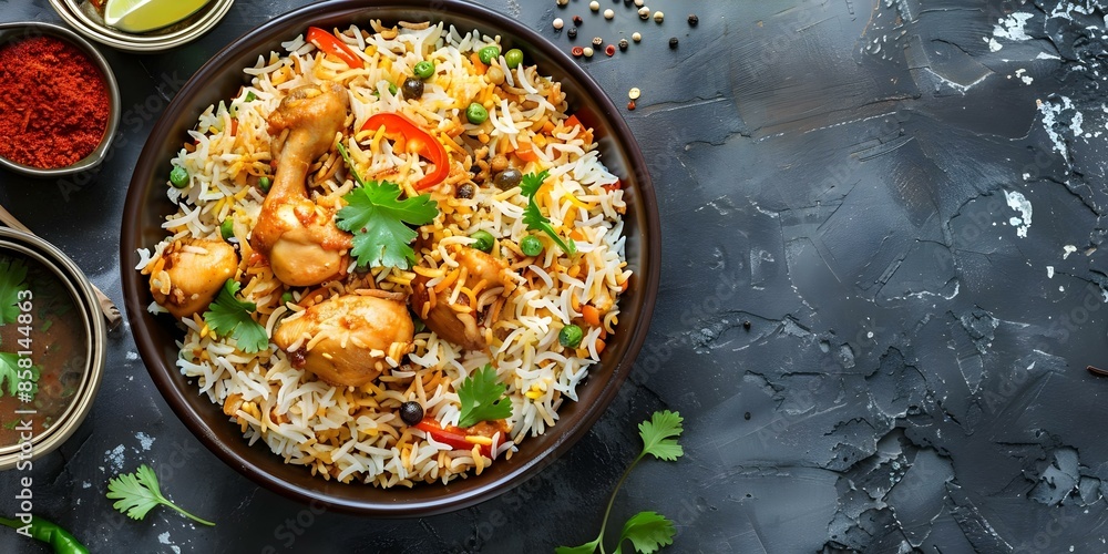 Variations of Spicy Indian Chicken Biryani from Malabar and Hyderabad Regions. Concept Malabar Biryani, Hyderabad Biryani, Indian Spices, Chicken Recipes, Regional Cuisine Variations of Spicy Indian Chicken Biryani from Malabar and Hyderabad Regions. Concept Malabar Biryani, Hyderabad Biryani, Indian Spices, Chicken Recipes, Regional Cuisine