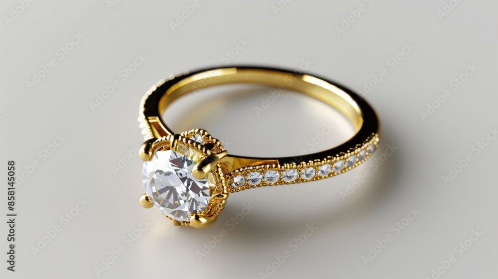 Golden ring with diamond on white background Golden ring with diamond on white background