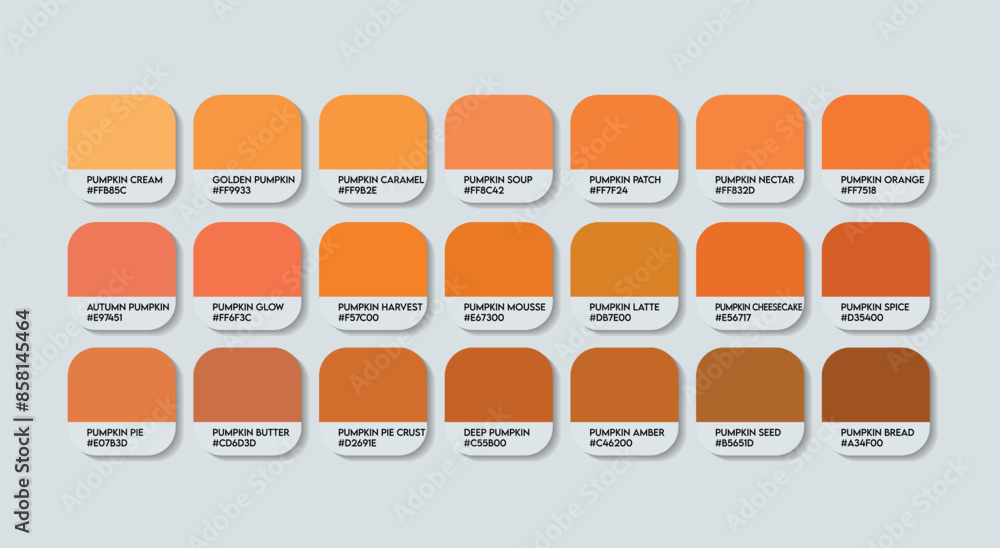 Pumpkin Color Palette, Pumpkin Color Guide Palette with Color Names
