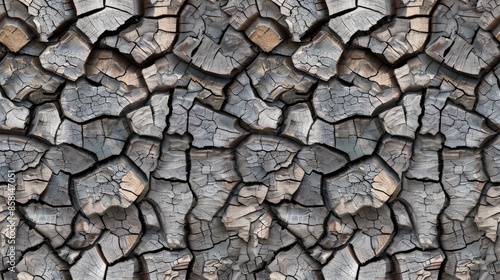 A close-up image of cracked black and grey soil. The texture of the dry, cracked earth is clearly visible SEAMLESS PATTERN