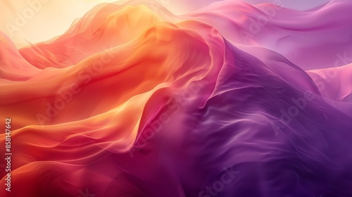 A vibrant and abstract composition featuring flowing colorful fabric in shades of orange and purple, creating a stunning visual display of texture and movement.