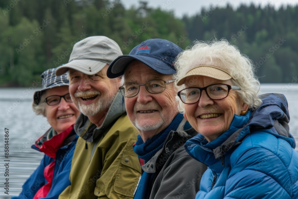 Group of senior friends on a lake. Selective focus and shallow depth of field. Group of senior friends on a lake. Selective focus and shallow depth of field.