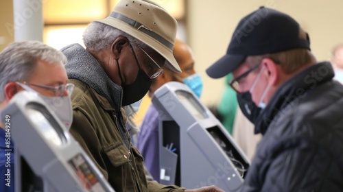 People voting on voting machine in a vote station center in voting season.