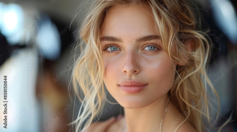 A natural portrait of a young woman with blonde hair and blue eyes, smiling gently. The background shows a soft bokeh effect, enhancing the subject's serene expression. A natural portrait of a young woman with blonde hair and blue eyes, smiling gently. The background shows a soft bokeh effect, enhancing the subject's serene expression.