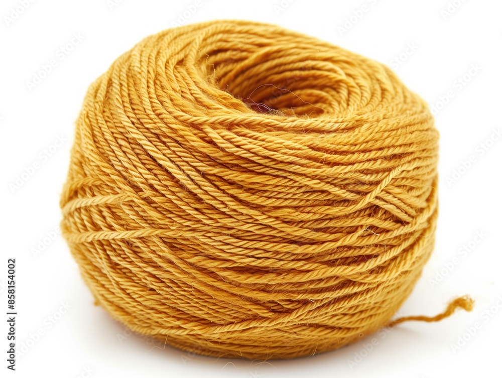 Golden yarn isolated on white background. Created with Generative AI technology.