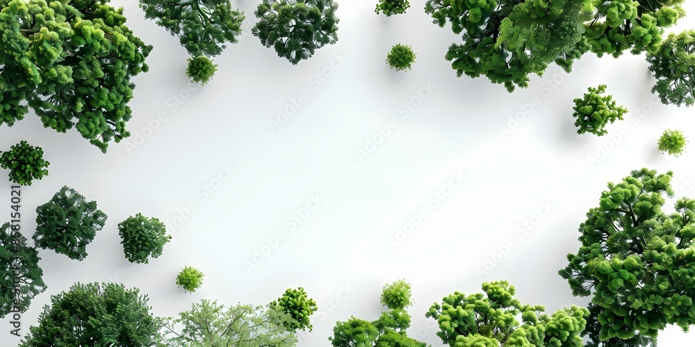 Aerial View of Green Trees with Leaves on White Background in Nature. Concept Nature, Greenery, Aerial View, Trees, White Background Aerial View of Green Trees with Leaves on White Background in Nature. Concept Nature, Greenery, Aerial View, Trees, White Background