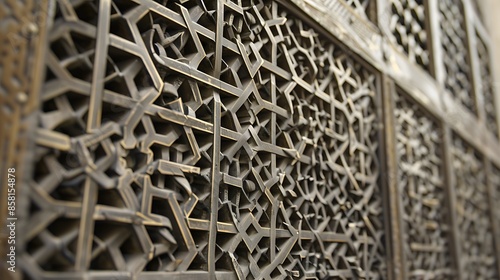 close-up of the intricate lattice work on a traditional Middle Eastern building photo