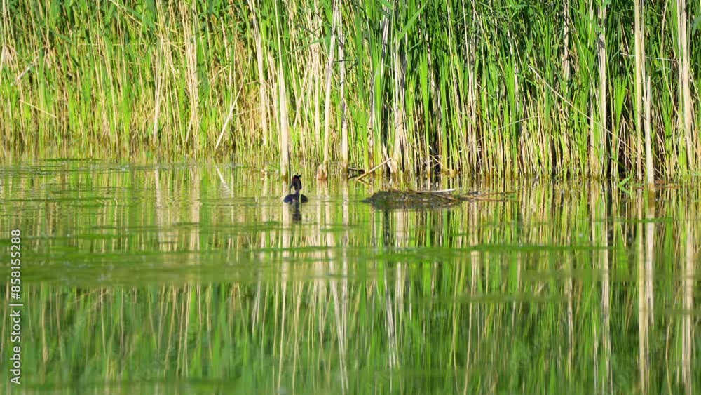 great crested grebe in the swamp great crested grebe in the swamp