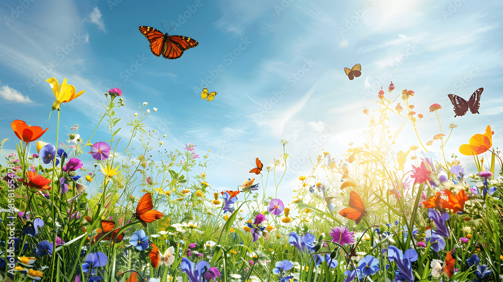 Summer meadow with wildflowers and butterflies Summer meadow with wildflowers and butterflies