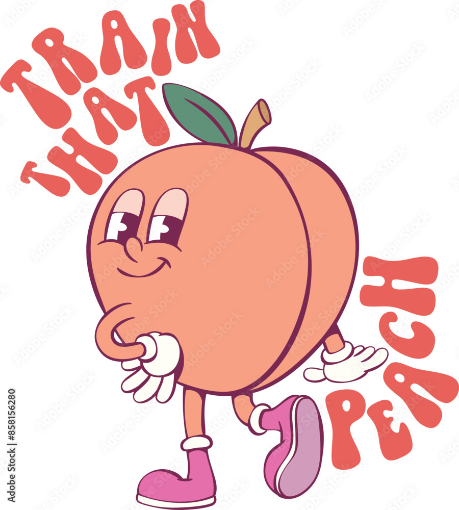 Fototapeta premium Peach with quote retro groovy mascot