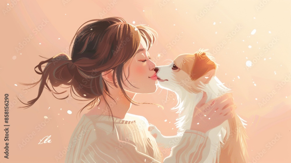 Vector illustration of cute dog and little kid Vector illustration of cute dog and little kid