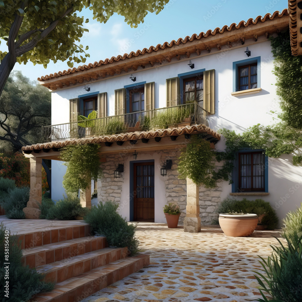 Traditional private house in Spain style with a balcony. Traditional private house in Spain style with a balcony.