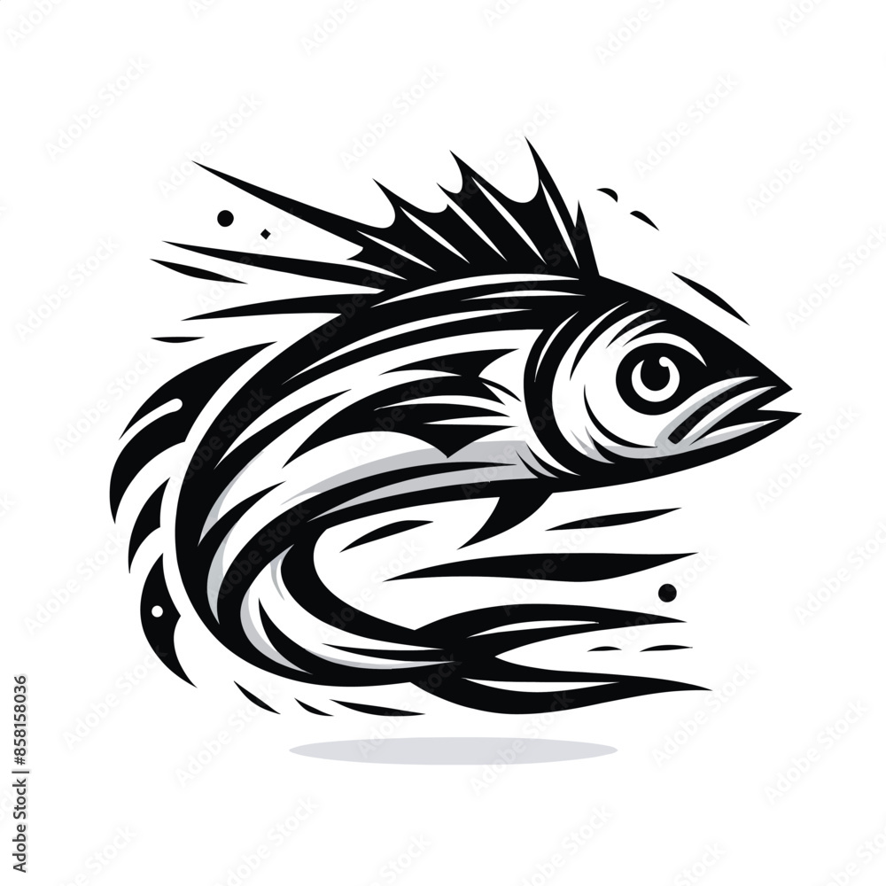 anchovy fish logo mascot in black and white silhouette anchovy fish logo mascot in black and white silhouette