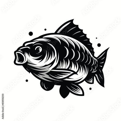 carp fish logo mascot in black and white silhouette