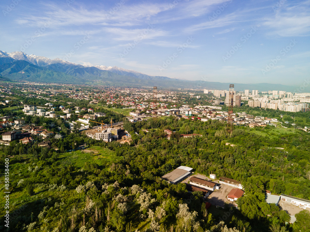 Aerial photography of the city of Almaty with a view of the mountains. Aerial photography of the city of Almaty with a view of the mountains.