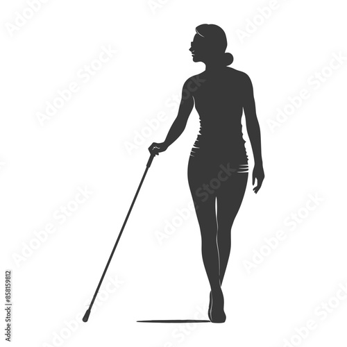 Elegant Silhouette: Blind Woman Walking with Cane, Awareness & Independence.