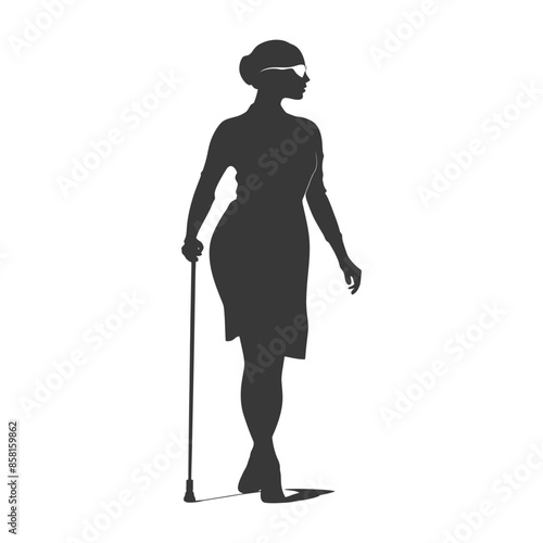 Silhouette of a Blind Woman with Cane, Minimalist Style.