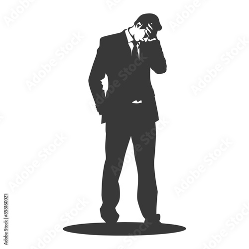 Silhouetted Businessman: Head in Hand, Stress & Failure.