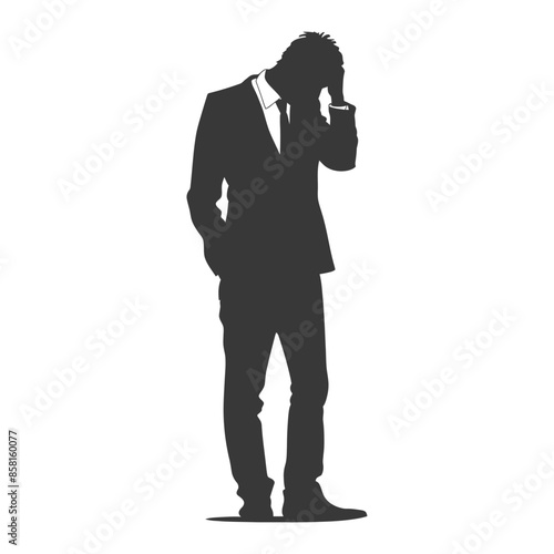 Distressed Businessman Silhouette: Head in Hand, Stress and Failure.