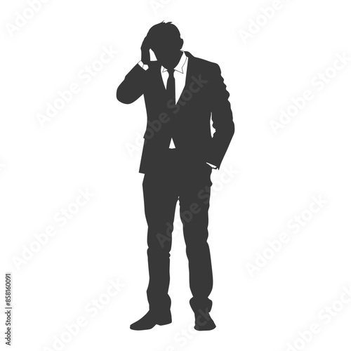 Silhouette of Stressed Businessman with Hand on Head