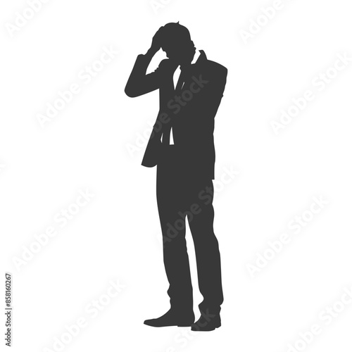 Silhouette of Stressed Businessman: Head in Hands, Isolated Crisis